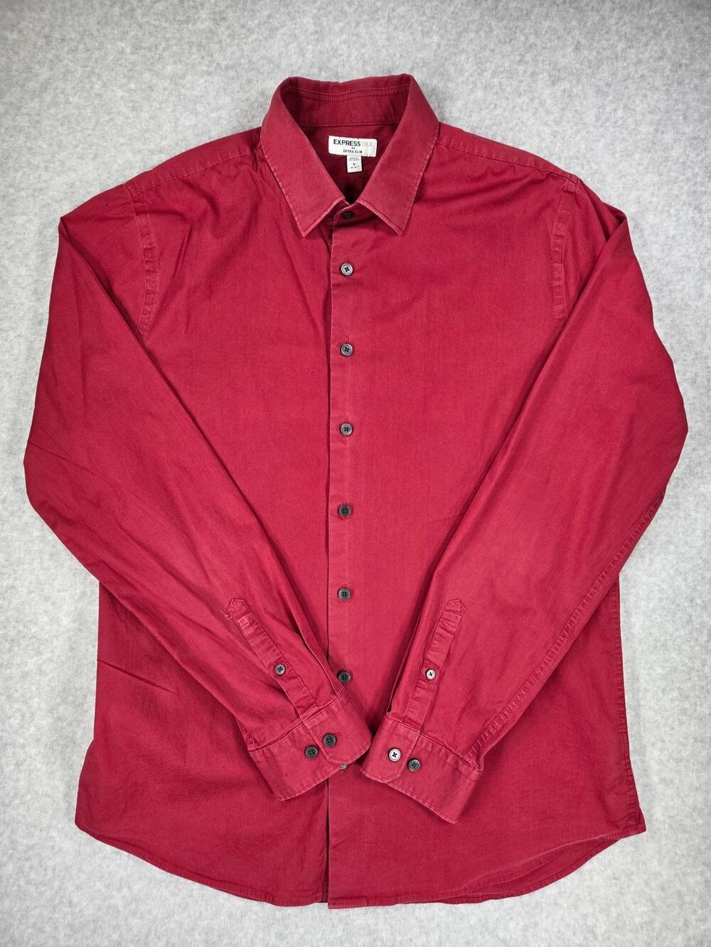 Express dress Shirt Mens Large Extra Slim Fit Red Long Sleeve Stretch workwear